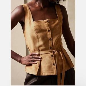 Banana Republic Tan Suede-Look Button Front Camisole with Tie Waist.